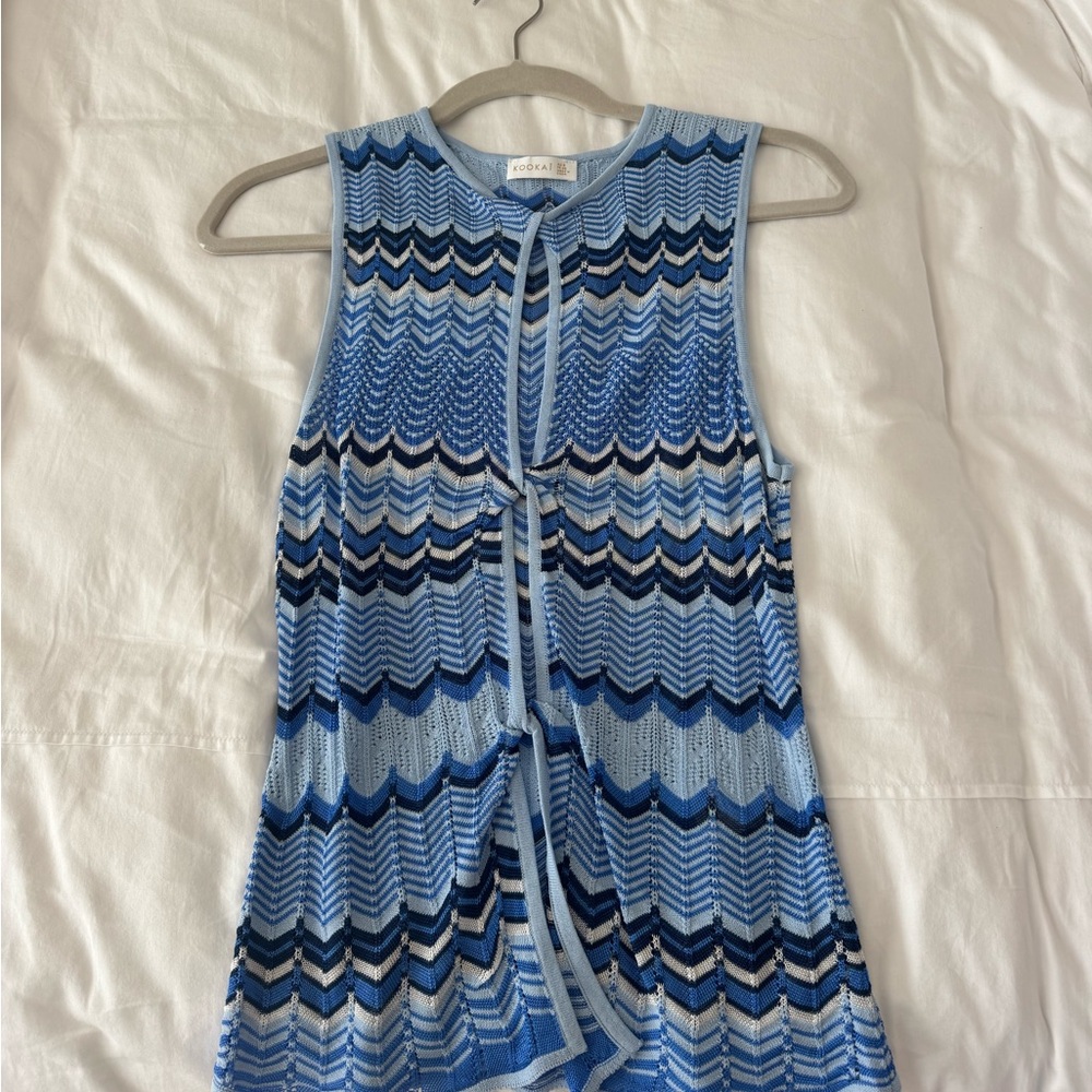 Kookai Blue Chevron Knit Tank Top